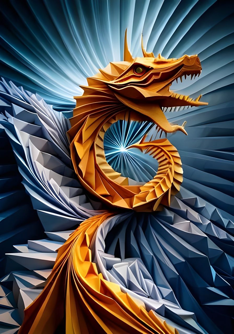 Origami Dragon of Geometric Paper Fractals