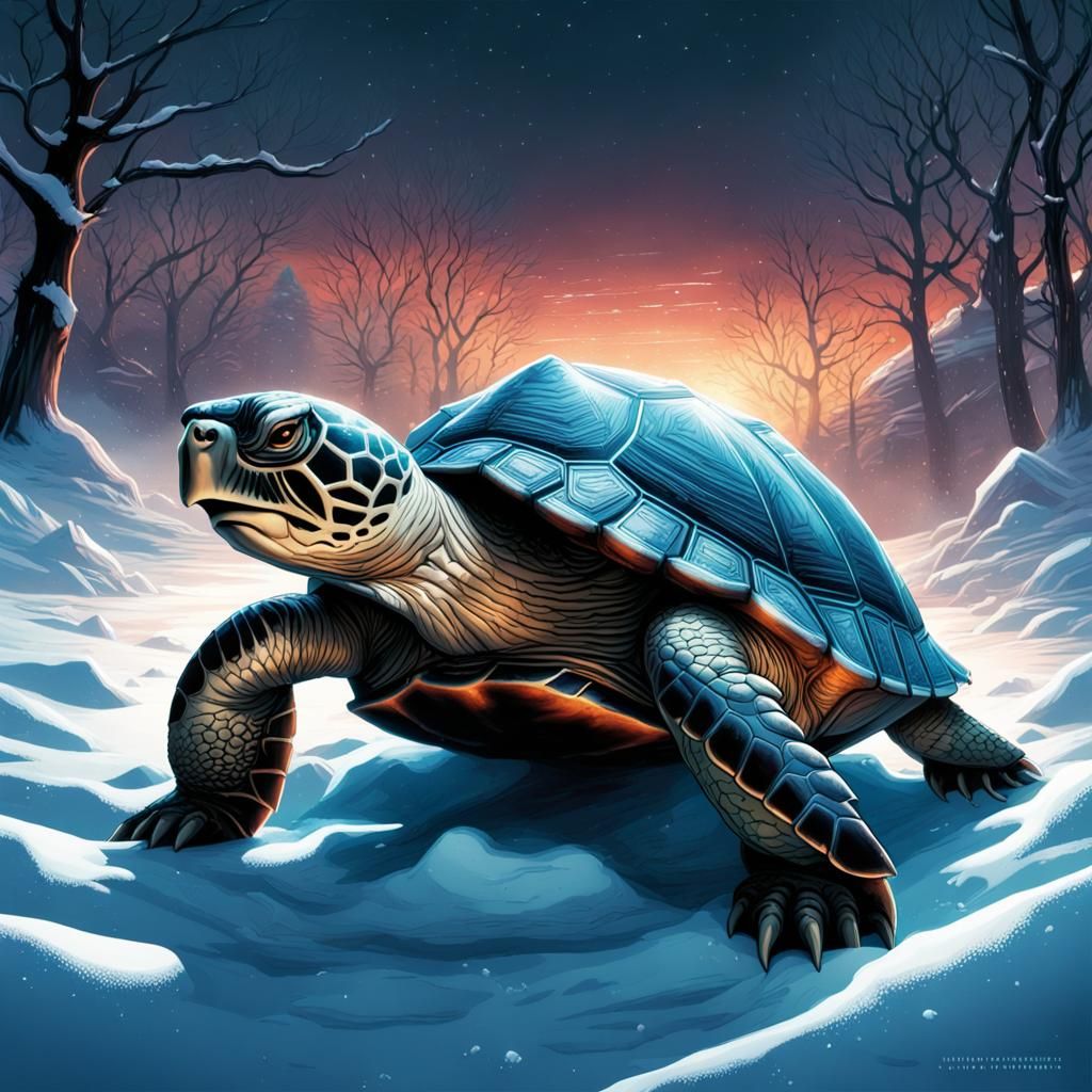 UV Turtle in Snowy Comic Book Art