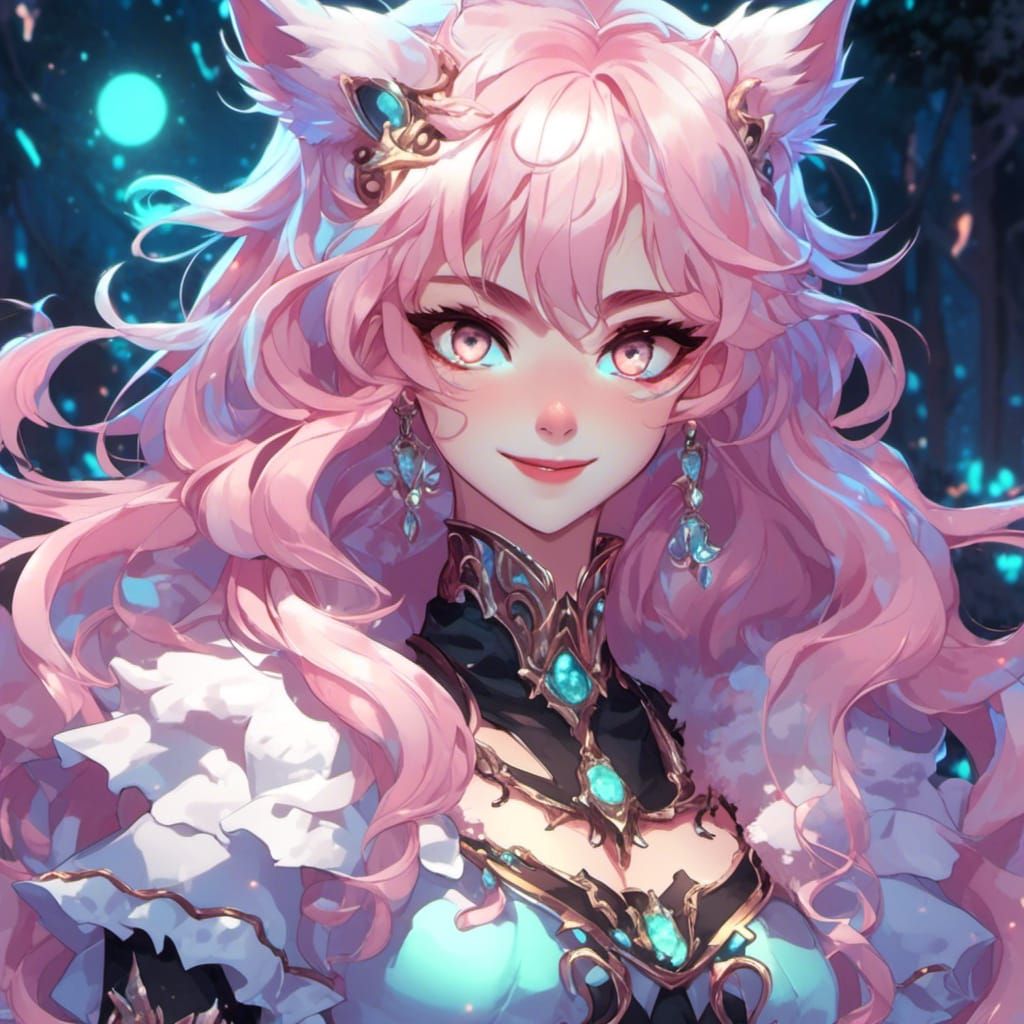 Bioluminescent Werewolf Girl in Manhwa Style