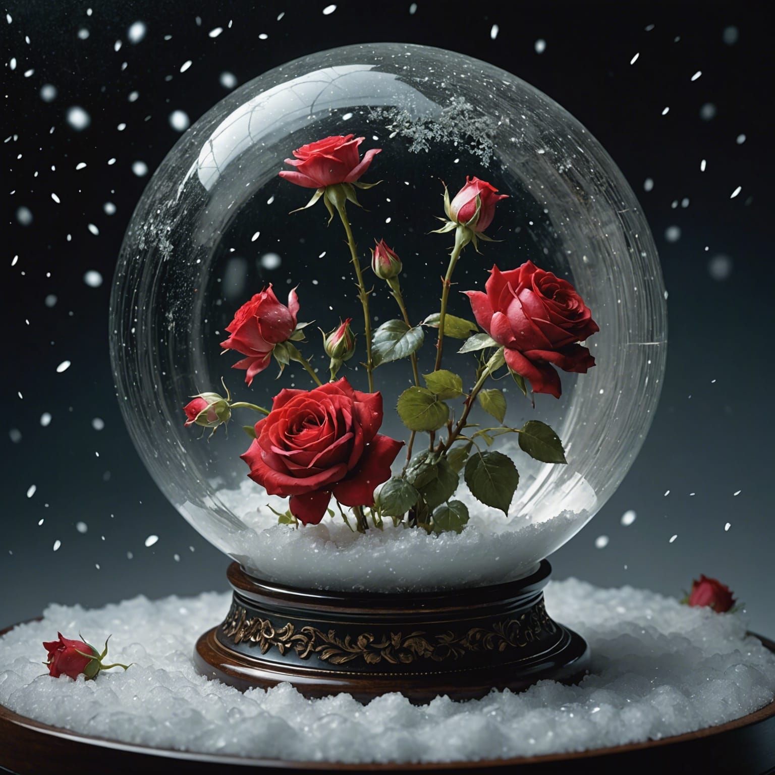 Magical Rose Snowglobe with Moonlight