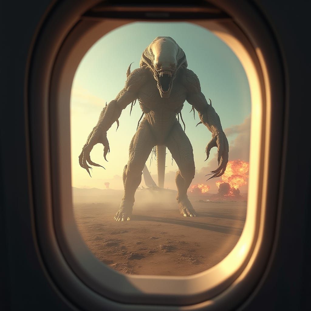 Terrifying Alien Abomination Attacks Airplane Window
