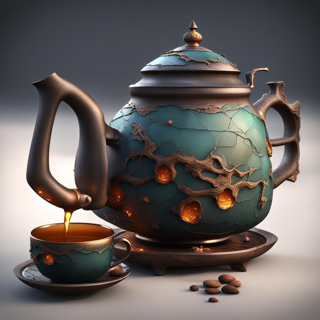 Asymmetrical Tea Pot Set in Detailed Matte Painting