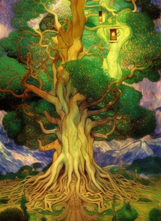 Yggdrasil: World Tree in Ethereal Fantasy Art
