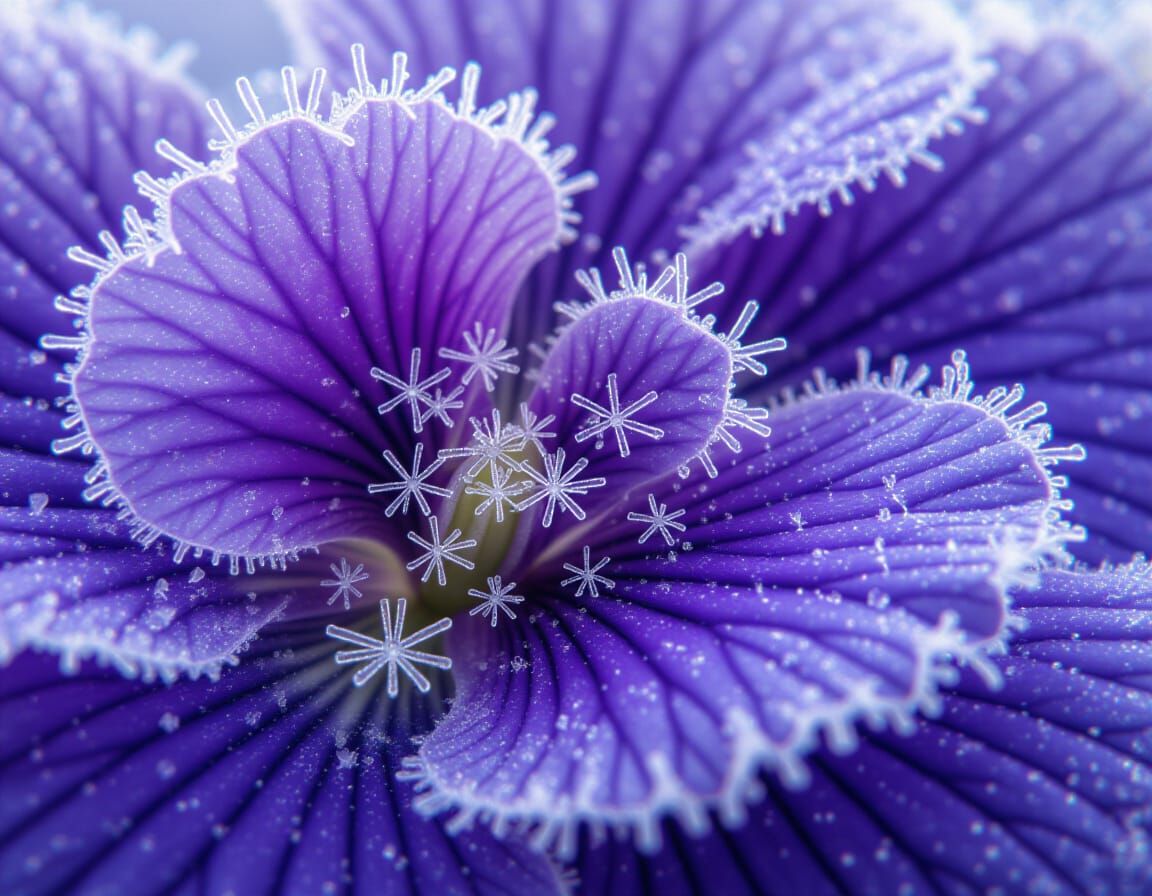 Macro View of Iris Petal Edge with Ice Crystals