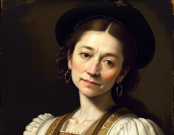 Rembrandt-Style Portrait of a Young Woman