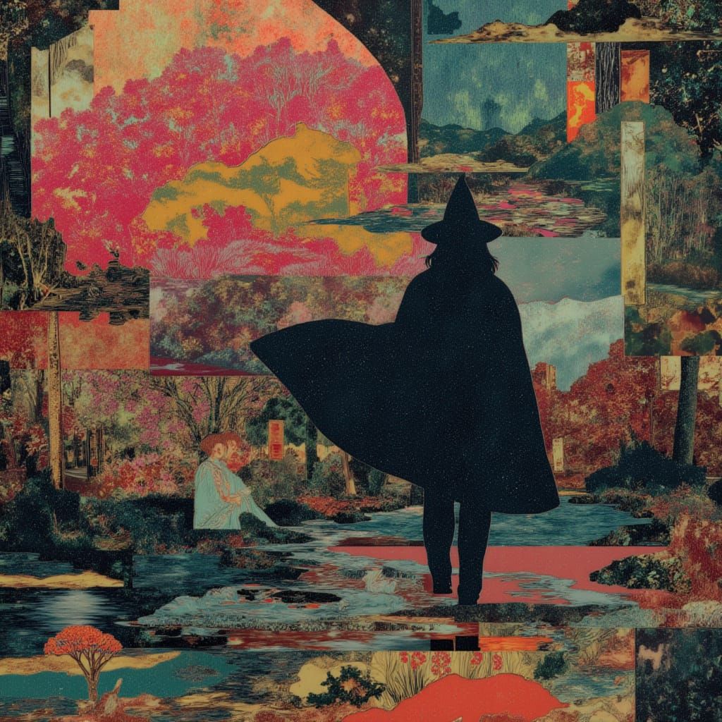 Glitch Art Witch in Dreamlike Digital Collage