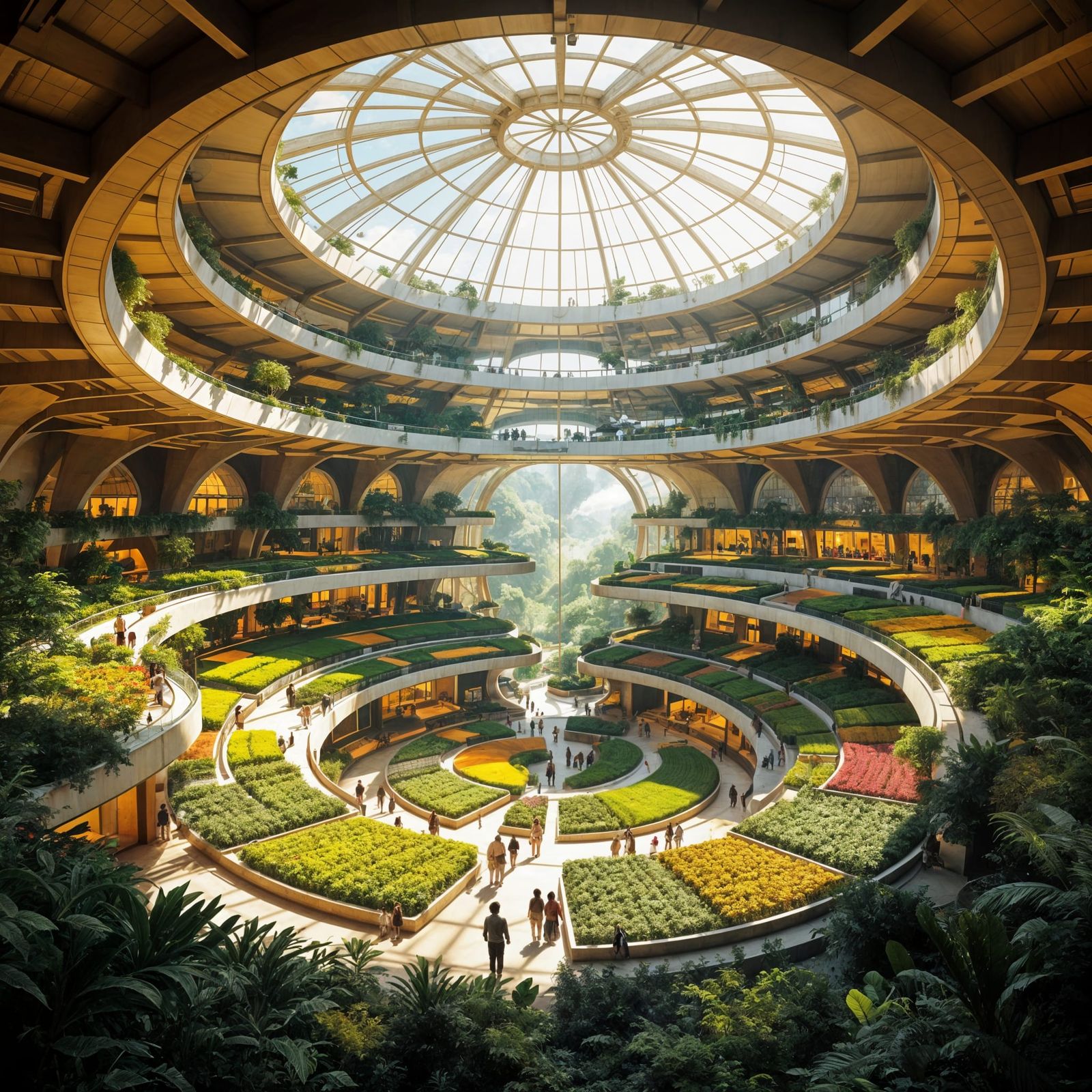 Organic Architecture: Spiraling Gardens in Vast Chamber