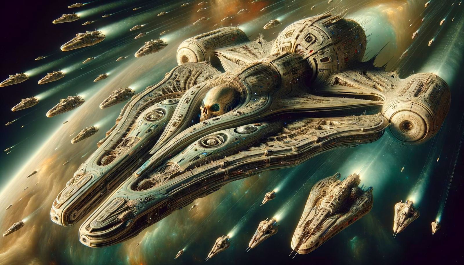 Cyberpunk Spaceship Fleets in Cosmic Space