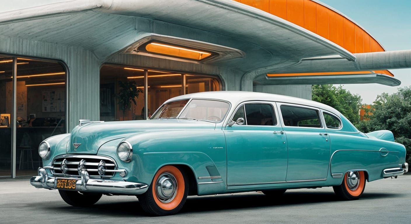 Futuristic 1950s Limousine in Turquoise and Chrome
