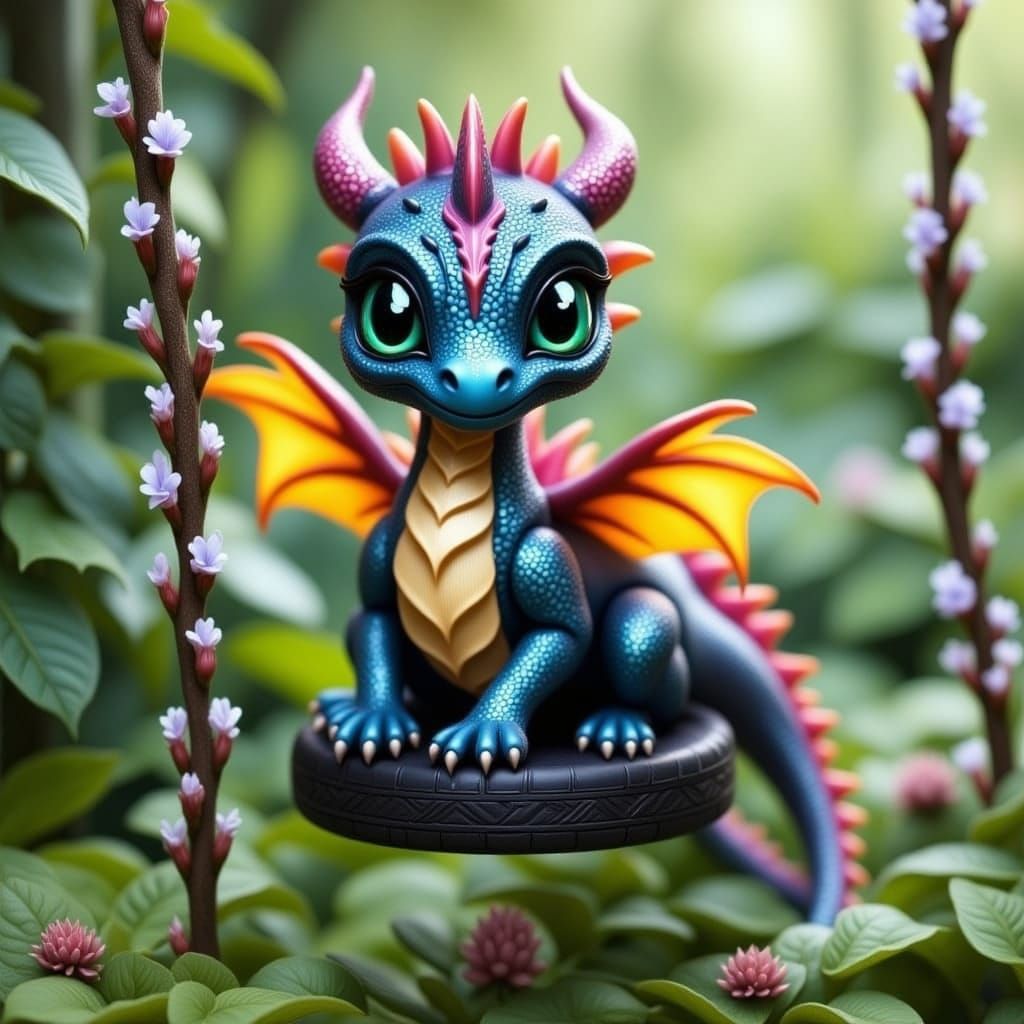 Realistic Baby Dragon on a Tire Swing