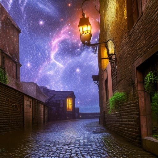 Rainy Alleyway in Ancient City Garden