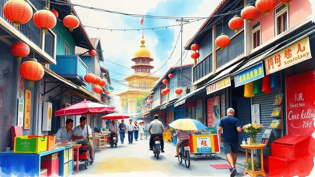 Vibrant Overloaded Scene in Saturated Watercolour Style