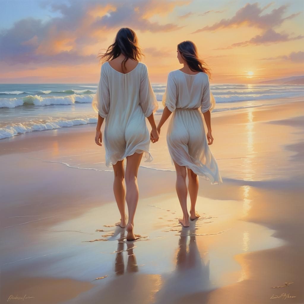 Ethereal Fantasy Painting of Woman on Beach