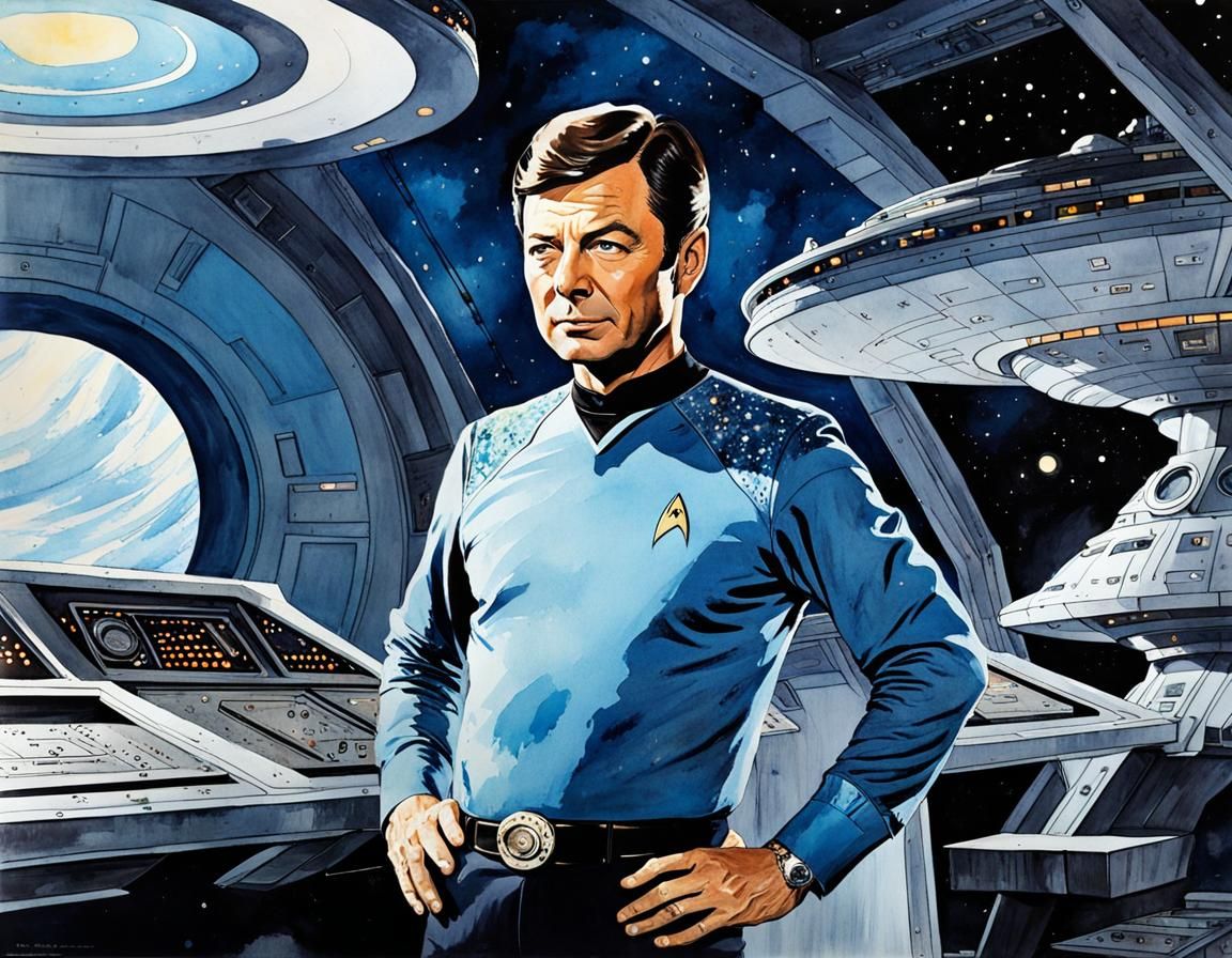 Dr. McCoy Watercolor Portrait on Starship Enterprise