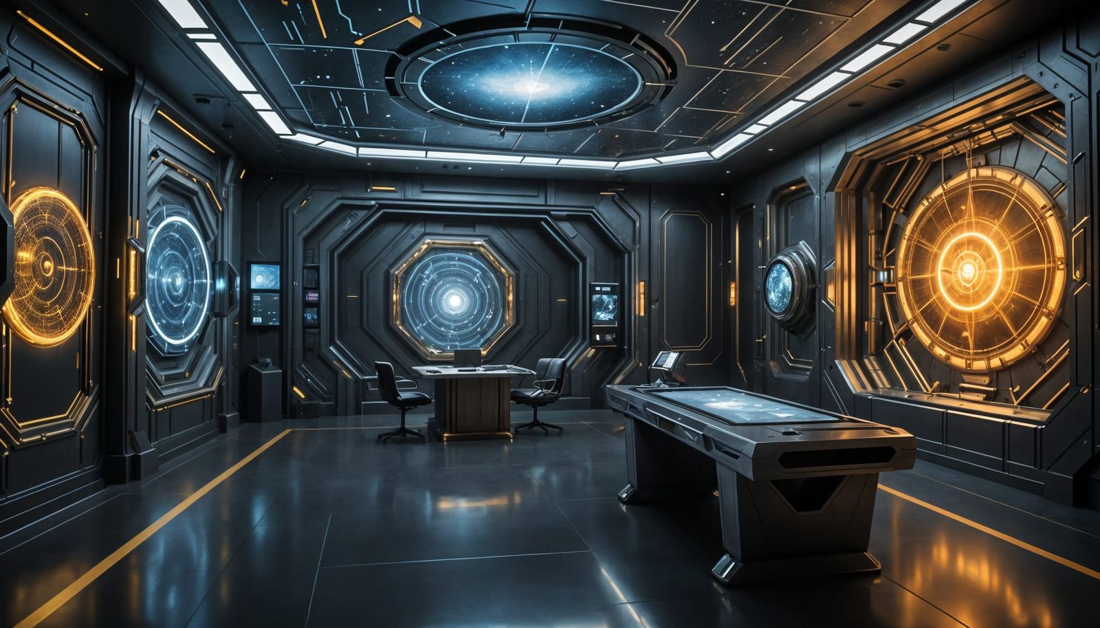 Glowing Prime Radiant in Futuristic Psychohistorical Chamber