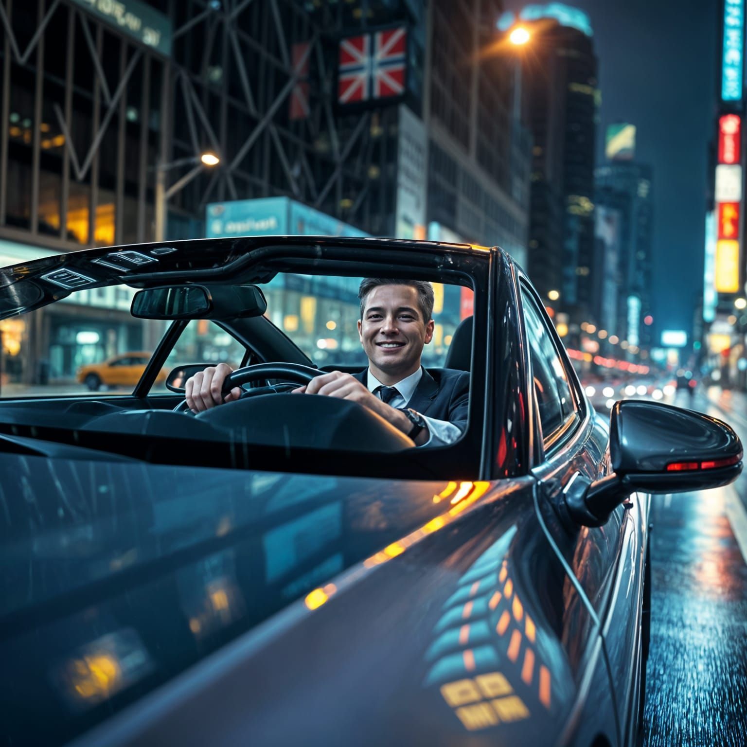 Electric Dream Car Speeds Through City Night