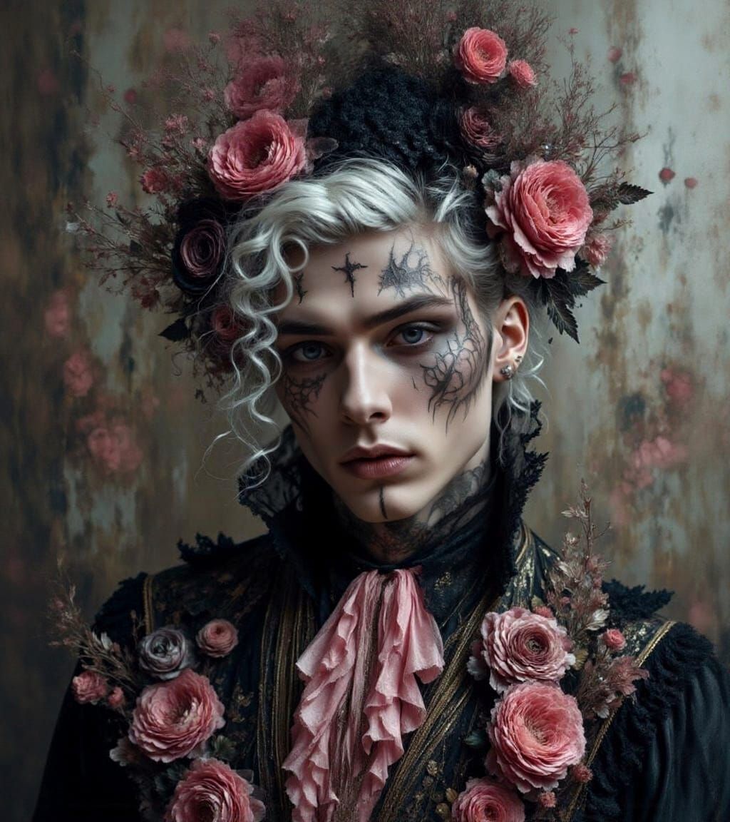 Gothic Rococo Man with Pink Details, Hyperrealistic Digital ...