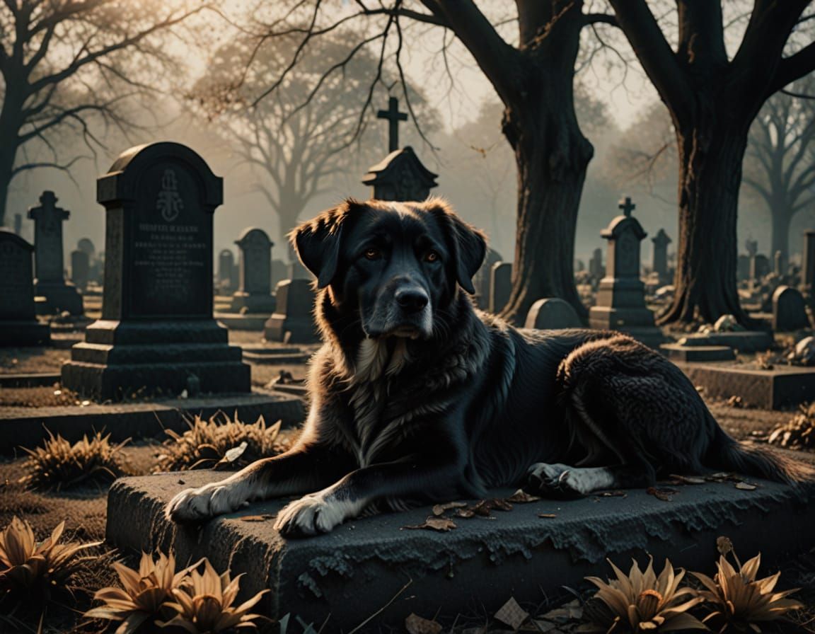 Mourning Dog Amidst Golden Hour Elegance