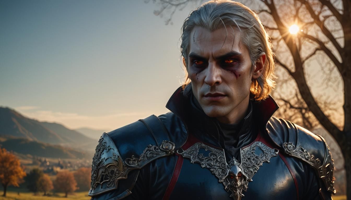 Vampire Portrait in Sunlight: Hyperrealistic Digital Art