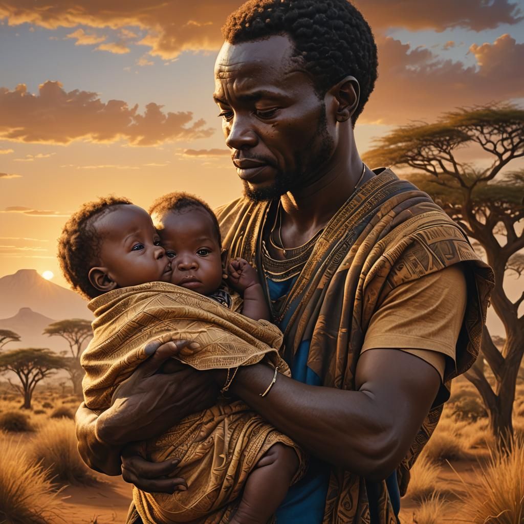 African Babies In Father's Arms