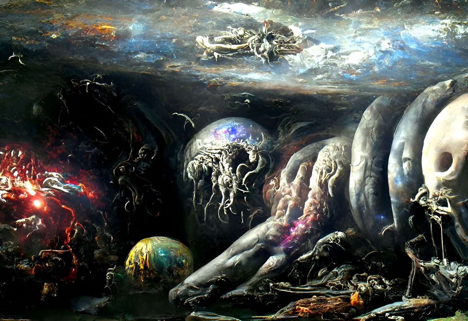 Broken God Emerges from Void in Sci-Fi Gothic Style