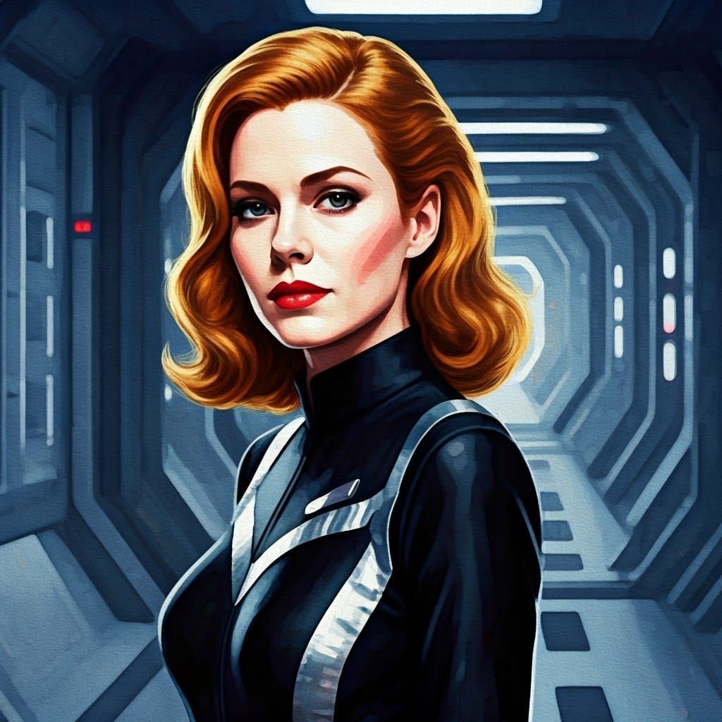 Woman in Starship: An Impressionistic Watercolor Painting