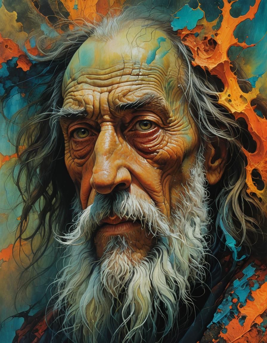 Surreal Portrait of an Old Man in Gouache Style