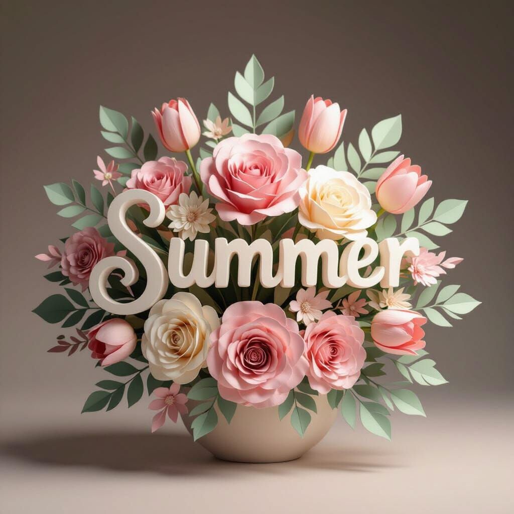 Elegant Floral Arrangement with 3D 'SUMMER' Text