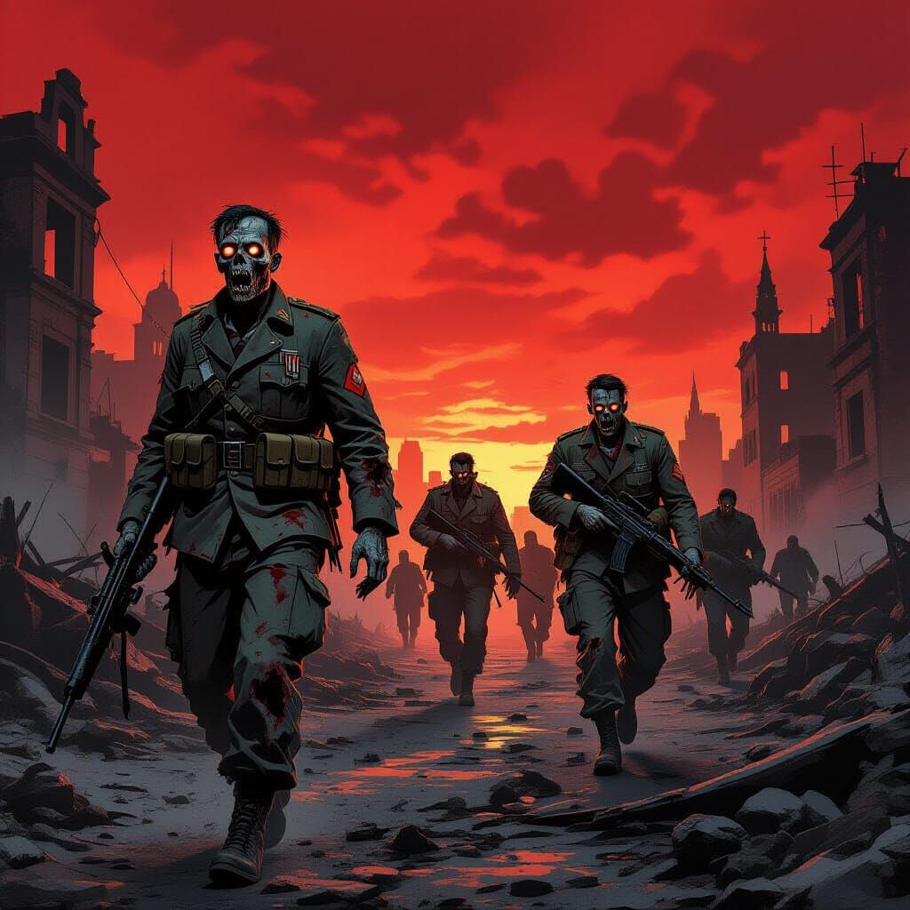Zombie Soldiers in Desolate Cityscape