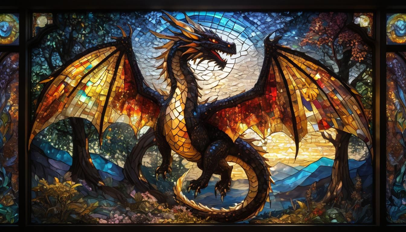 Mosaic Stained Glass Dragon in Black Forest