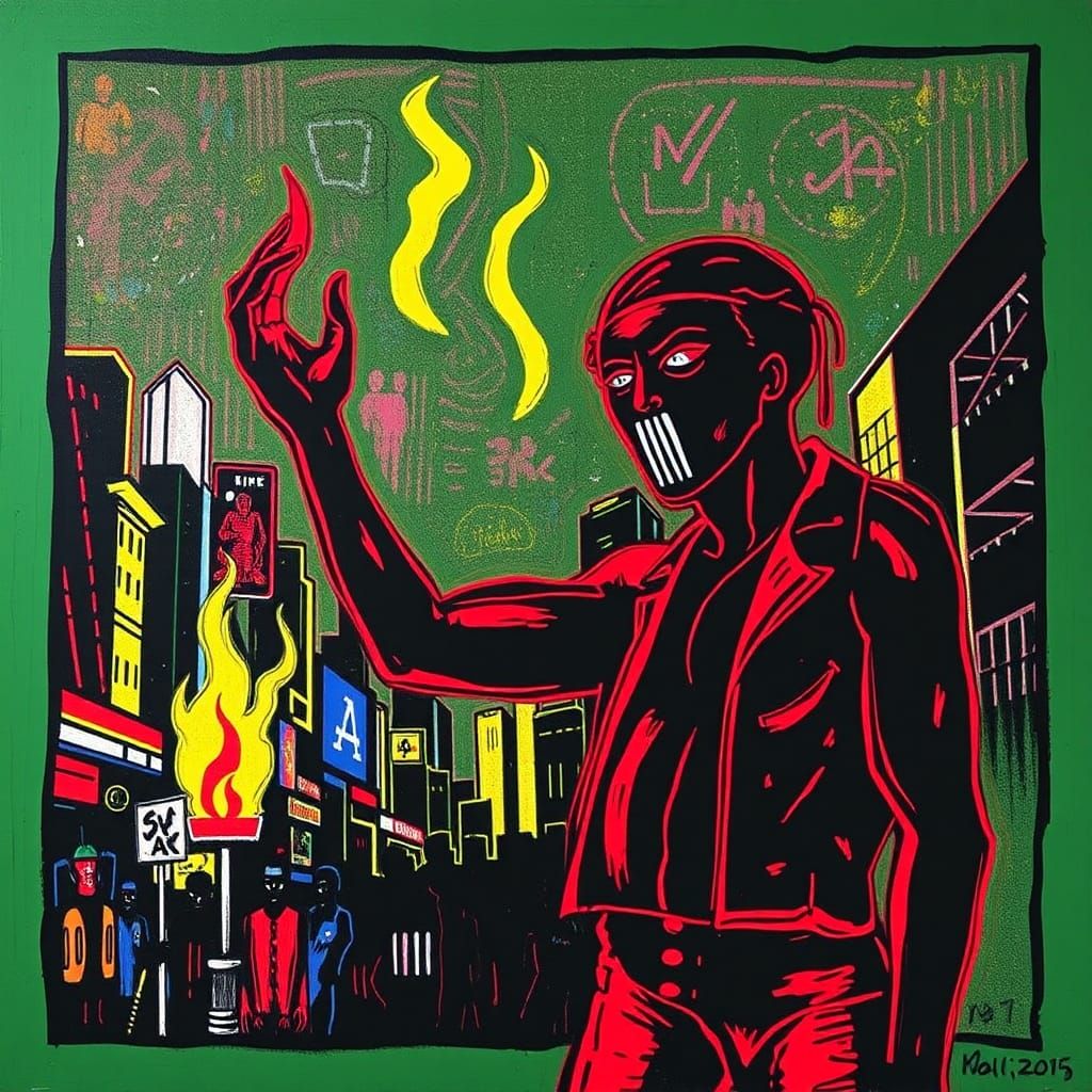 Fiery Revolution: Fauvist Cityscape in Blacklight Paint