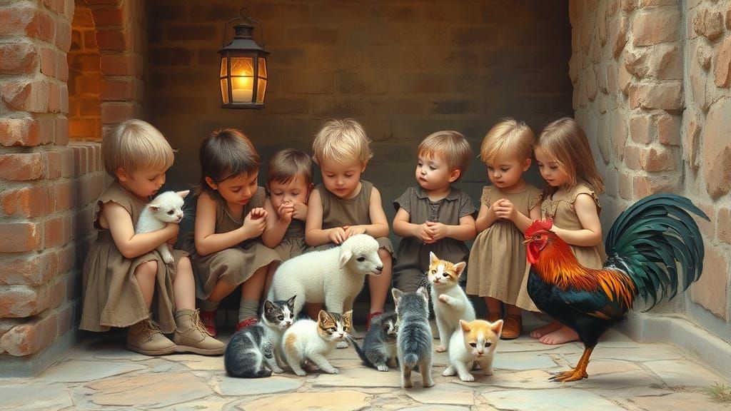 Children Gather in a Whimsical Outdoor Setting with Adorable...
