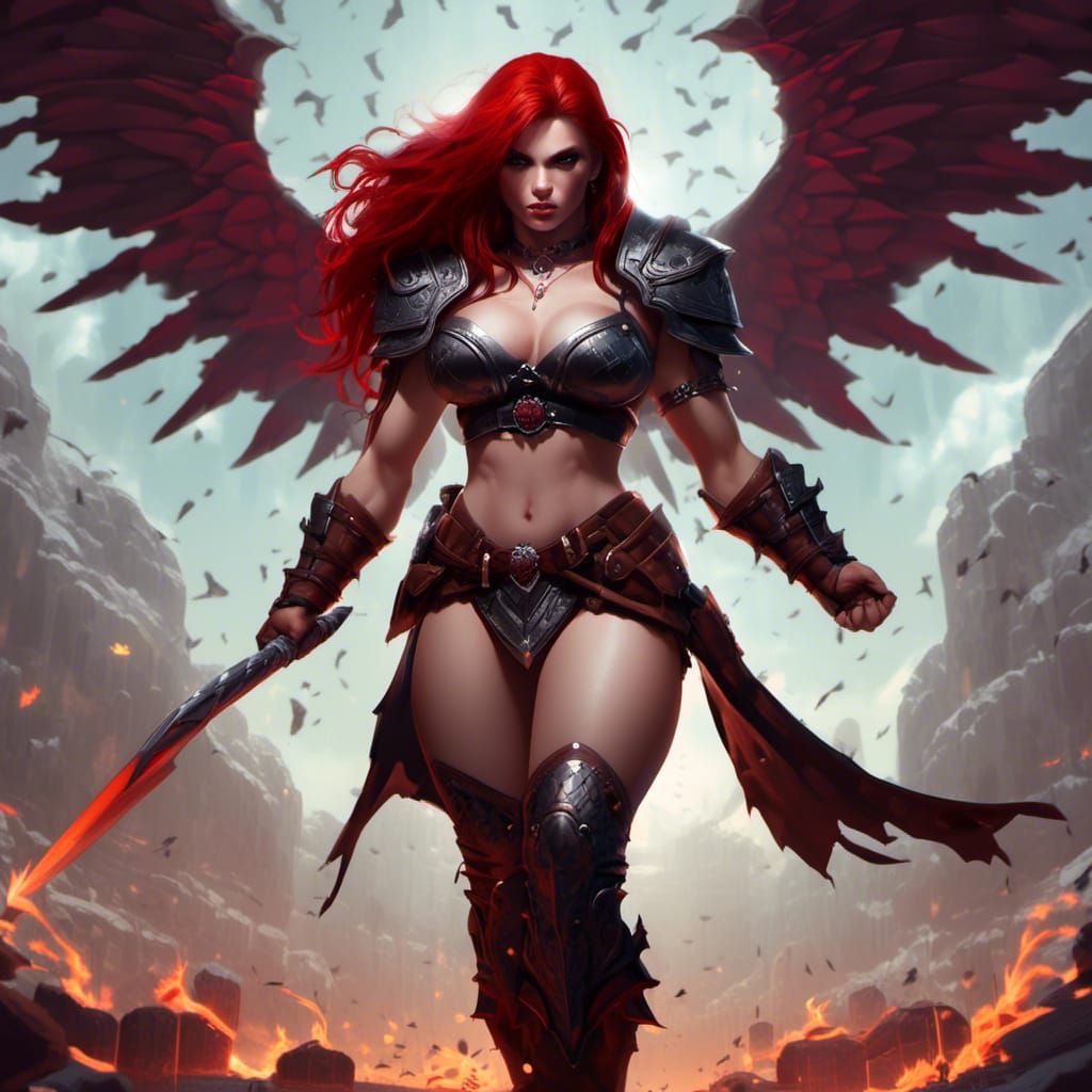 Vampire Barbarian Girl in Dark Fantasy Style