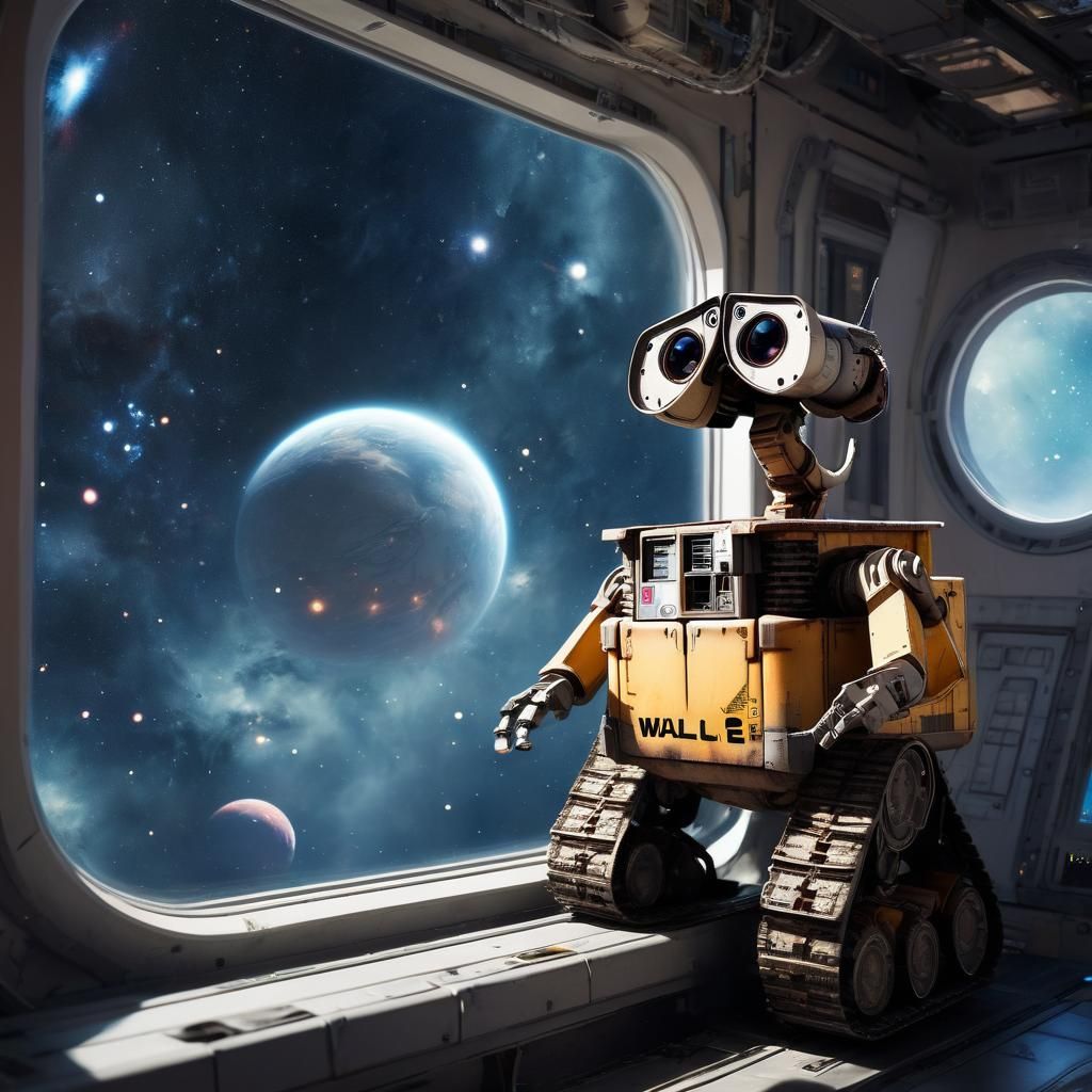 Wall-E Robot Observes Outer Space
