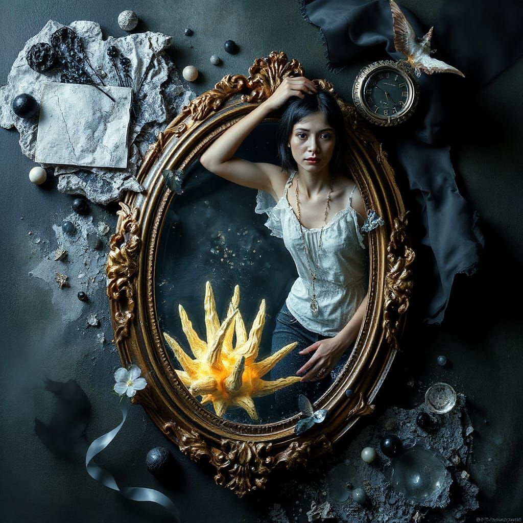 Surreal Mirror Reflects Time in Dadaist Watercolour Style