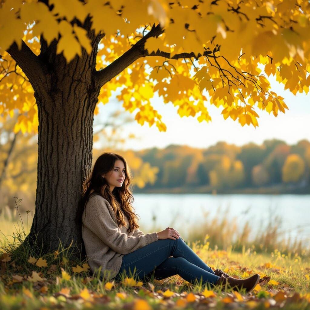 Brunette Woman Under Yellow Tree in Fond du Lac