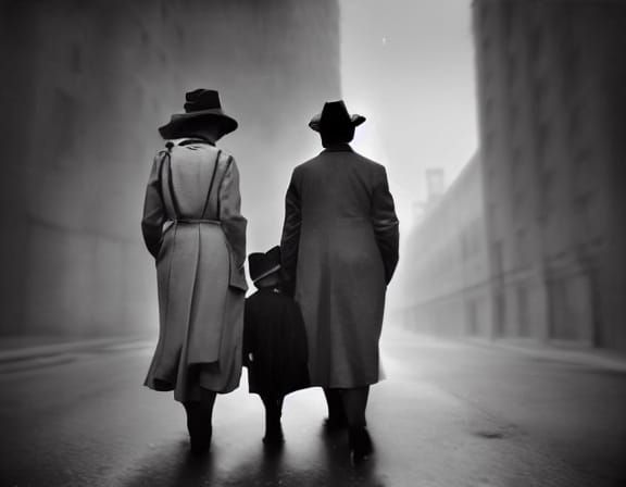 City Street Scene in Sepia Tone