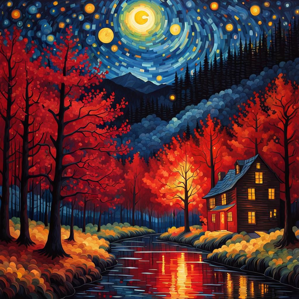 Van Gogh Style Heatmap of a Starry Night Landscape