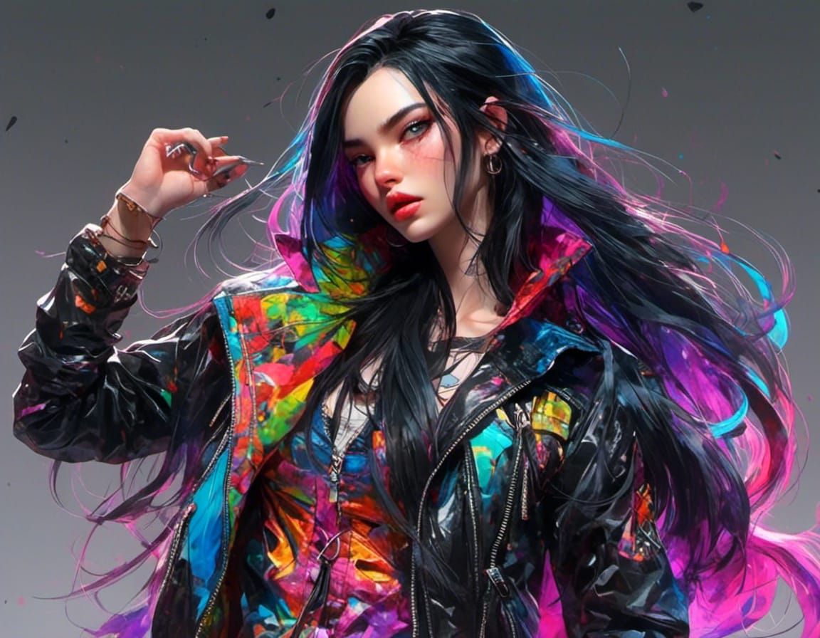 Hyperpop Woman with Iridescent Jacket