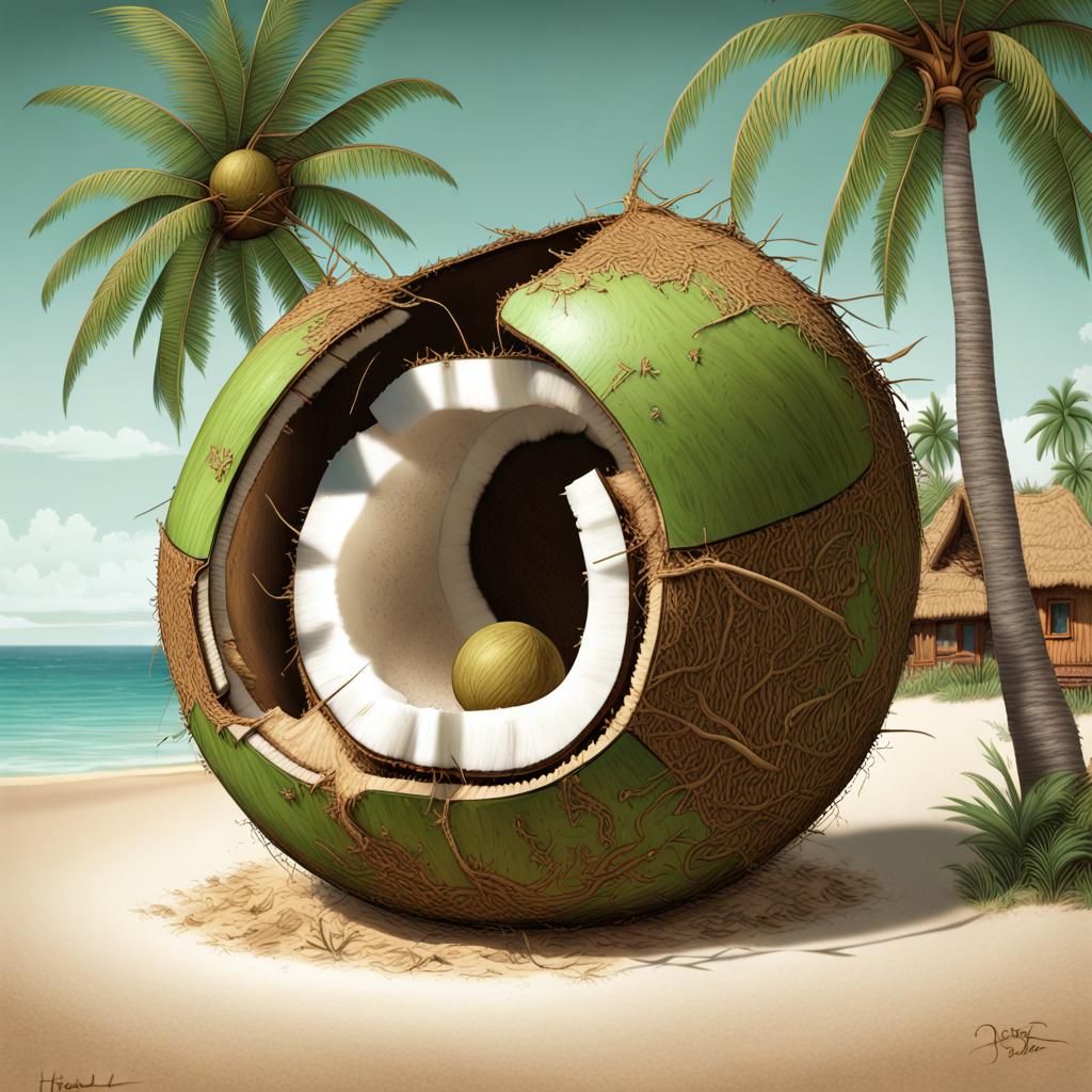 Coconut Village: A Whimsical Digital Art Dream