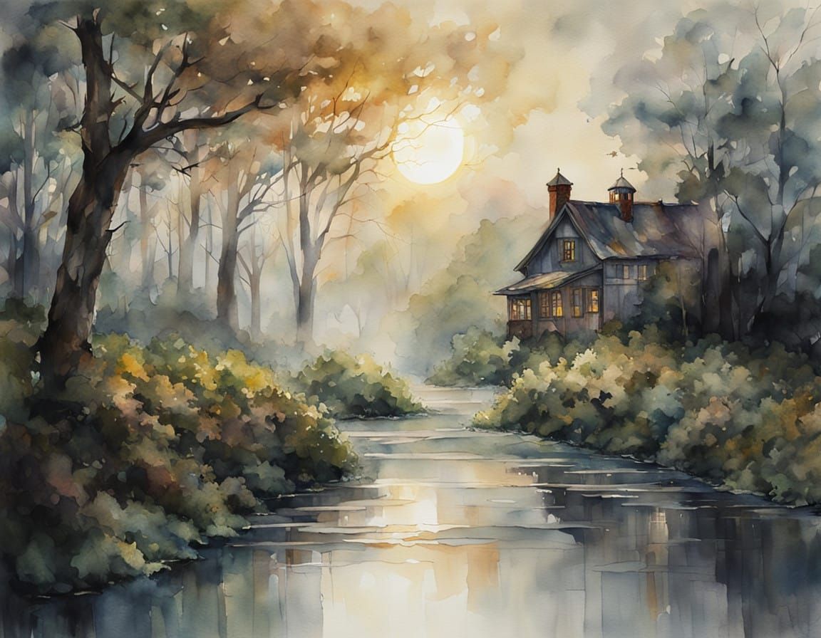 Mystical Watercolor Dreamscape on Textured Canvas