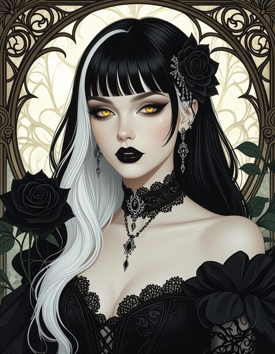 Gothic Woman with Two-Tone Hair as Digital Art