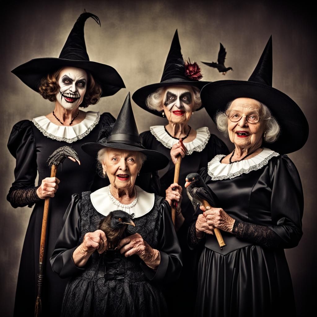 Halloween: Elderly Women in Costume with Pets