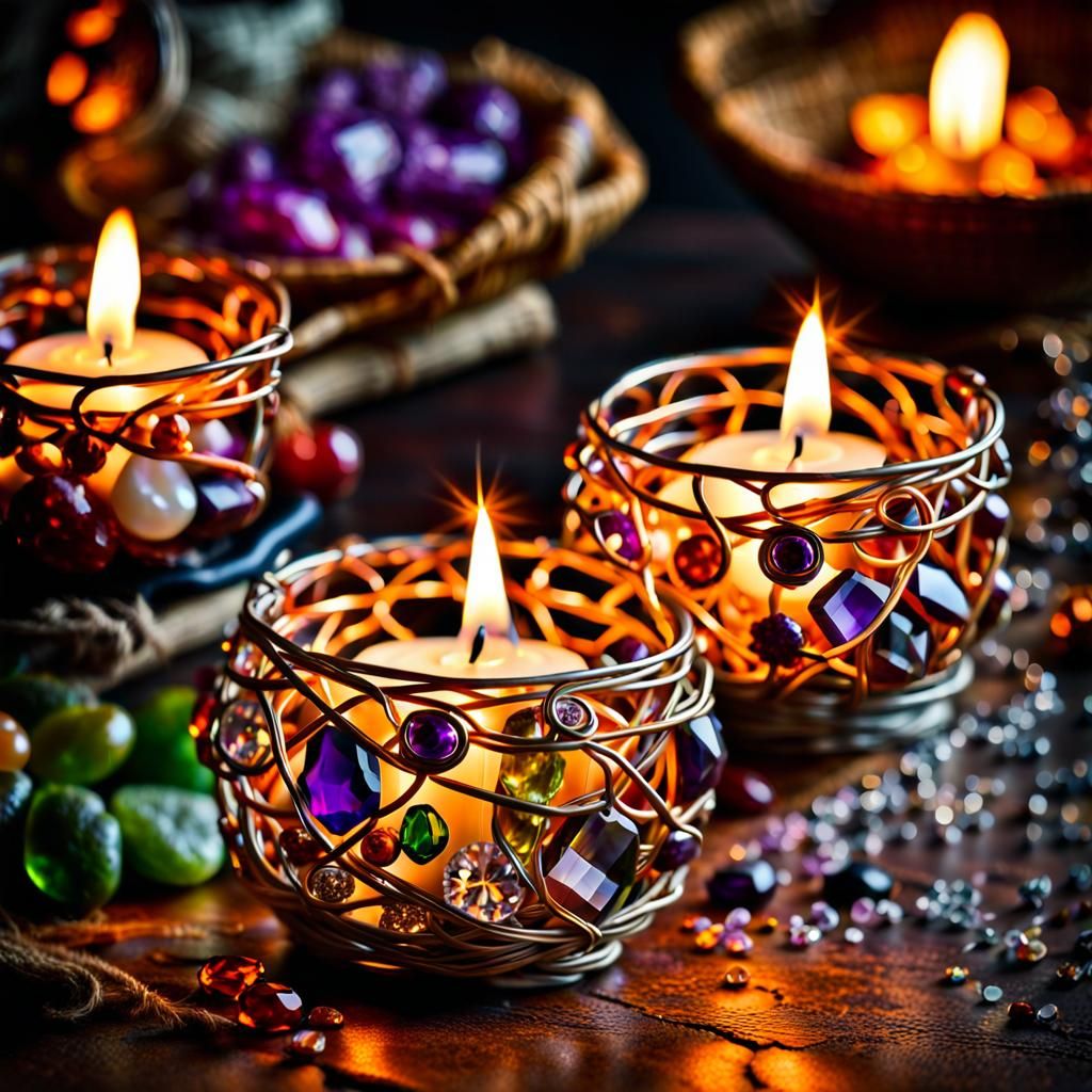 Gemstone Candle Holder Aglow in Hyperrealistic Detail