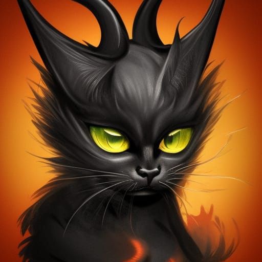 Demonic Black Cat Portrait in Dark Fantasy Style