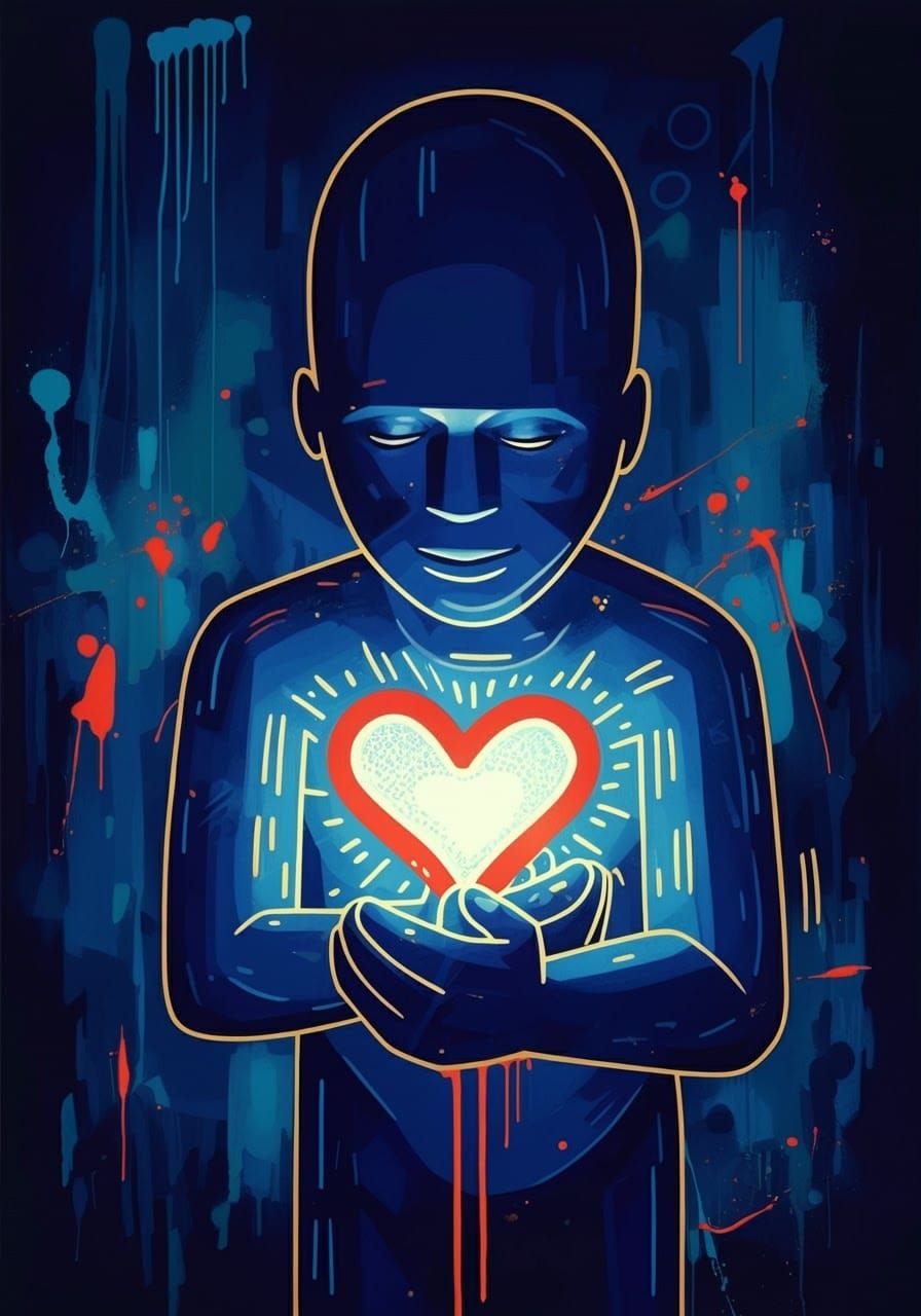 Heart Portrait in Haring, Basquiat, and Warhol Style