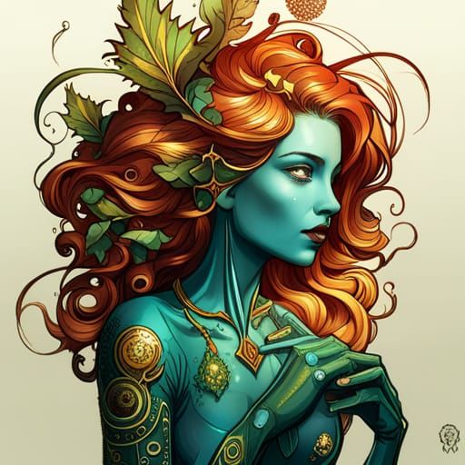 Bioluminescent Steampunk Poison Ivy Digital Painting