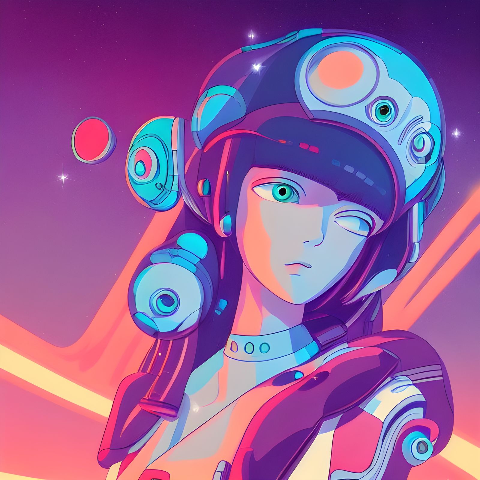 Space Cyborg Girl in Art Deco Style