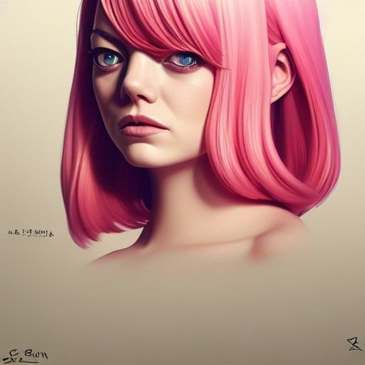 Emma Stone with Pink Hair Digital Painting