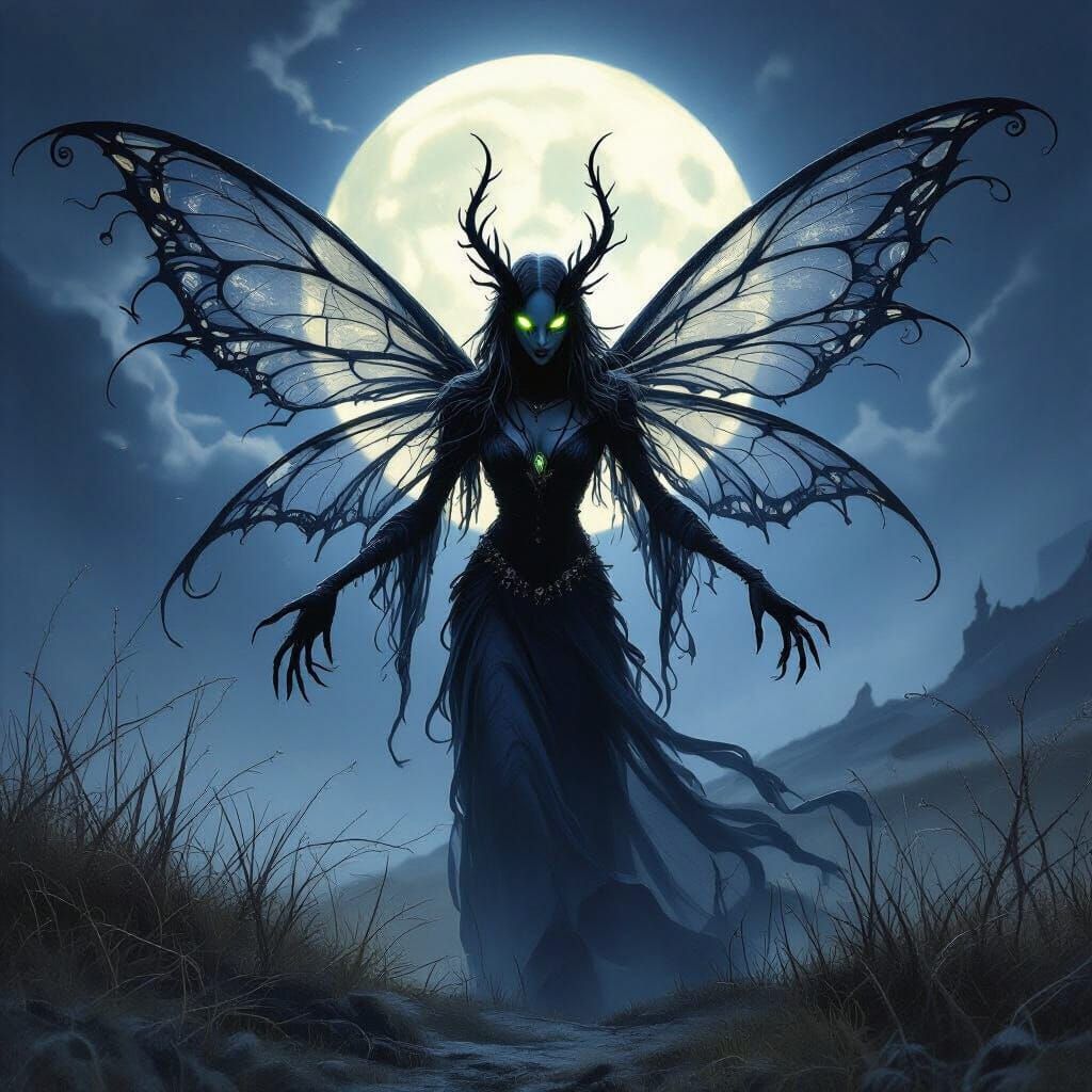 Evil Umbravore Fairy Emerges From Moonlit Shadows